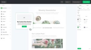 MailerLite's email builder with drag and drop interface